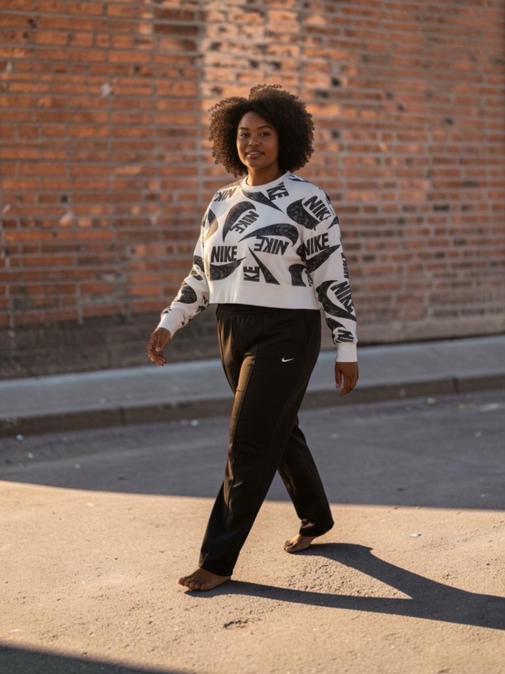 Women’s two piece Nike White Cropped Logo Sweatshirt with Black Nike Track Pants - Picture 3 of 10